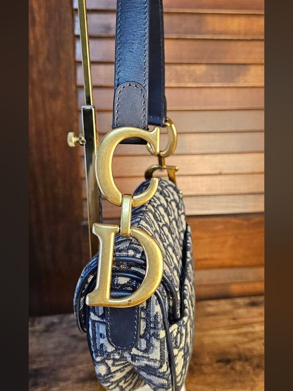Dior Navy Saddle Bag - Signature Monogram with strap and dust bag - Picture 5 of 11